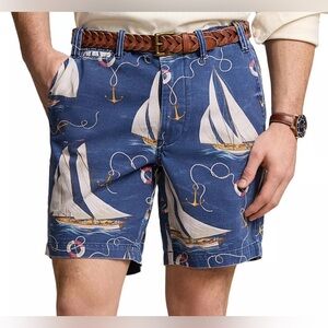 NWT Polo Ralph Lauren Sailboat Navy Blue Nautical Classic Fit Shorts Mens 40